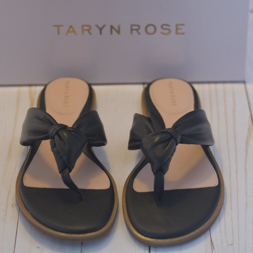 Taryn Rose Black Leather Thong Shoe Women's Sz 8.5 - Picture 1 of 4